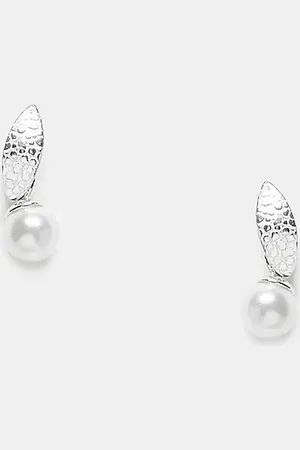 Kingsley Ryan Drop pearl huggie stud earrings in sterling