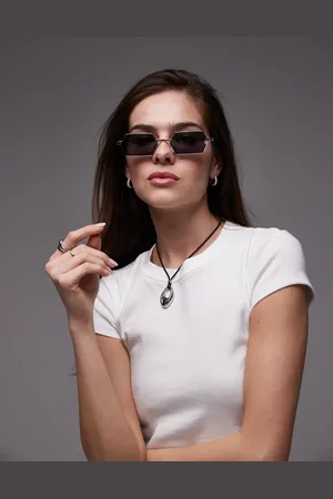 Topshop Fiji rectangular metal sunglasses in