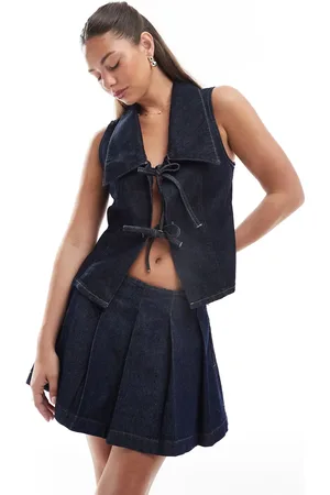 ASOS Pleated denim mini micro skirt in indigo