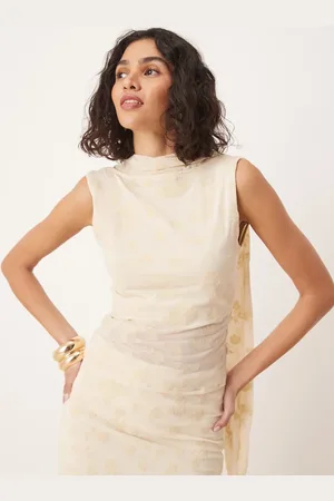ASOS Flocked drape co ord top in cream