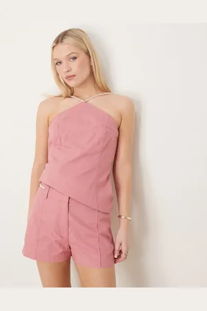 ASOS Tailored linen halter neck top co-ord with bead detail in pink