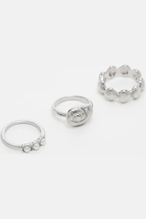 ASOS Pack of 3 rings in shell and faux pearl design in tone