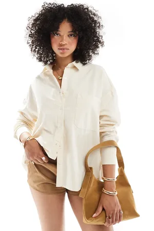 Pull&Bear Striped oversized shirt in buttermilk