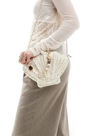 ASOS Straw shell bag with resin handle and detachable cross body strap