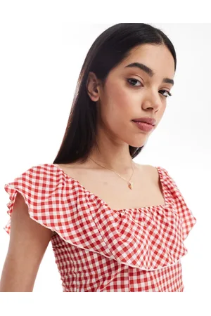 Esmée Esmee Exclusive crop beach top with frill detail in gingham