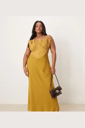 ASOS ASOS DESIGN Curve hybrid corset bias midaxi dress in ochre