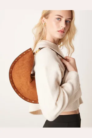 ASOS Faux suede scoop studded shoulder bag in tan