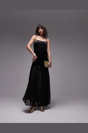Topshop Premium satin cami fabric mix midi dress in