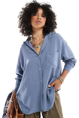 Pull&Bear Oversized linen look shirt in pale