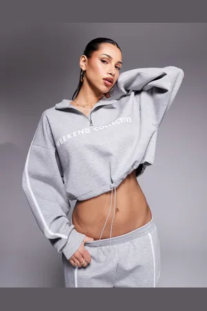 ASOS Weekend Collective scuba half zip sweatshirt co-ord with stripe detail in marl