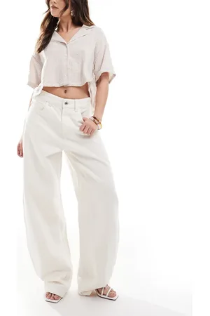 Bershka High waisted wide leg jeans in ecru