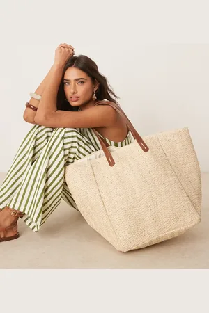 ASOS Straw oversized tote bag with pu handles