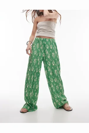 Topshop Floral crinkle plisse wide leg trouser in