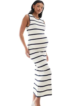 VERO MODA Jersey knit ankle dress in cream and stripe