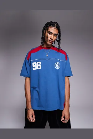 ASOS Oversized t-shirt with panelling and sports graphic in and red