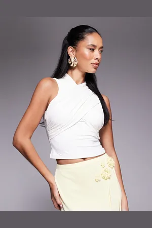 ASOS Cross wrap polyamide top in cream