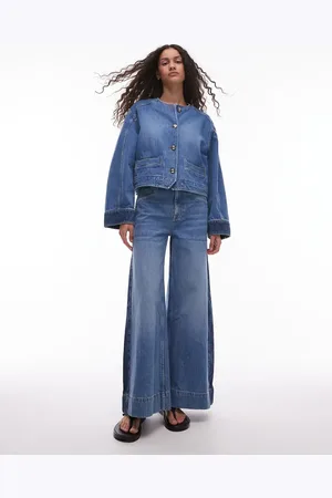 & OTHER STORIES Hight waist wide leg jeans in mid wash with contrast side panel