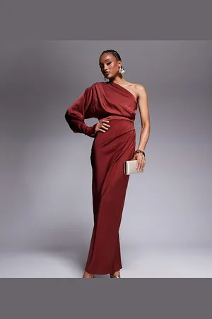 ASOS ASOS DESIGN Tall one shoulder satin maxi dress in rust