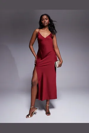 ASOS Satin v neck seam detail split midaxi dress in dark