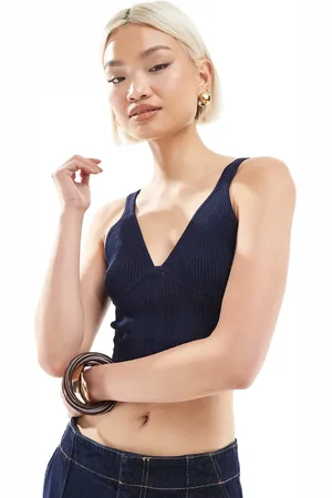 Bershka Knitted corset top in navy
