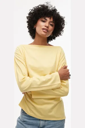Topshop Asymmetrical slash neck long sleeve top in