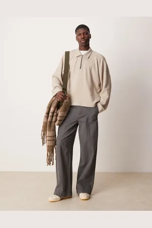 ASOS Oversized dropped shoulder boxy heavyweight textured polo jumper in beige