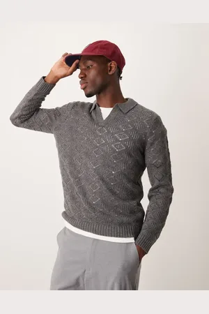 ASOS Knitted jumper with notch neck in with texture