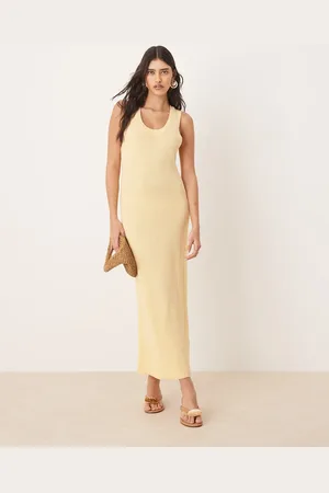 ASOS Knitted scoop neck textured midaxi dress in buttermilk