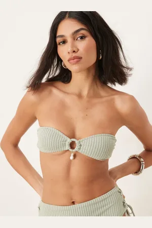 ASOS Kai textured bandeau bikini top with pearl trim in sage