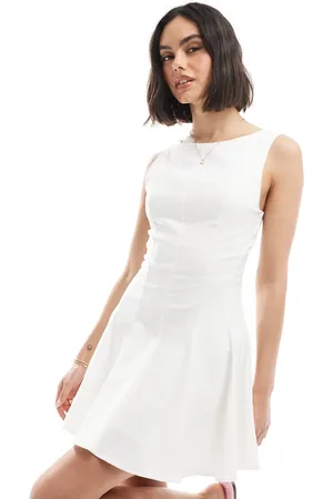 Bershka Bengaline mini skater dress in ecru