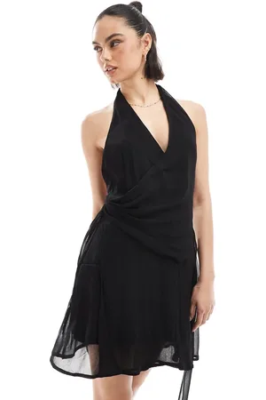 Stradivarius Halterneck cross body mini dress in