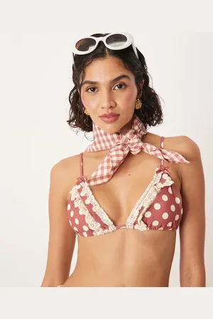 For Love & Lemons Dot triangle bikini top co-ord in gingham