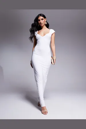 Fashionkilla Double sculpted slinky sweetheart neckline open back bodycon maxi dress in