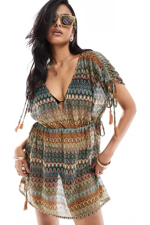 Accessorize Crochet v neck mini beach dress in