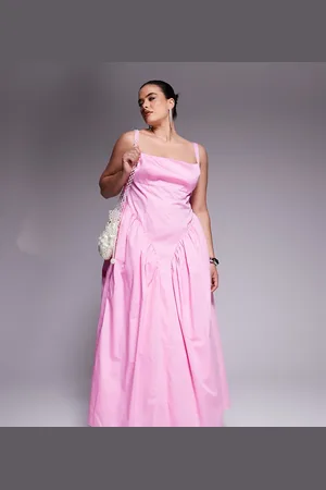 ASOS Curve cotton sateen cinched waist bow back maxi dress in