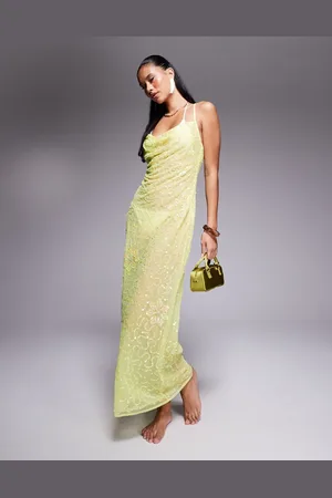 River Island Sequin cowl neck maxi dress in lime