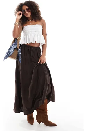 Cotton On Haven tiered maxi skirt in burgundy