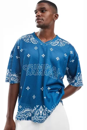 Criminal Damage Paisley mesh top in blue/white