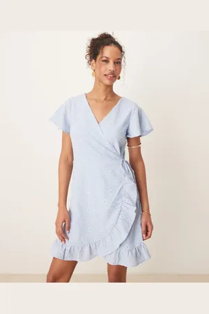 VILA Jersey broderie wrap mini dress in kentucky