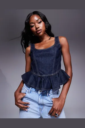 River Island Denim peplum top in darkwash