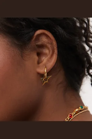 En Route 18k plated star charm hoop earrings