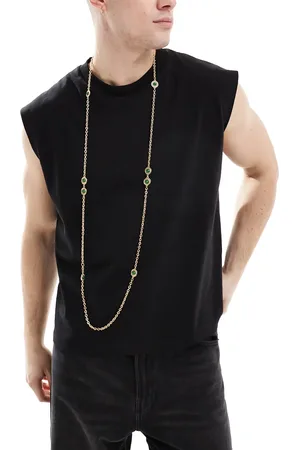 ASOS Long line chain necklace with green stone embellishments in tone