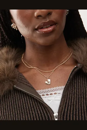 Reclaimed 2 row necklace with chain and heart pendant in