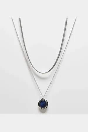 Reclaimed Unisex 2 row necklace with blue stone in