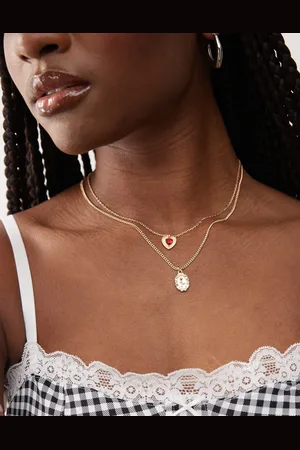 Reclaimed 2 row necklace with heart and pendant in