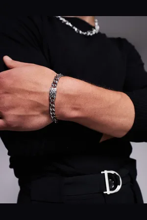 ASOS Waterproof stainless steel curb chain bracelet with crystal pendant in tone