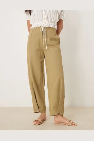 ASOS Tailored linen trousers with multi way tab hem in khaki
