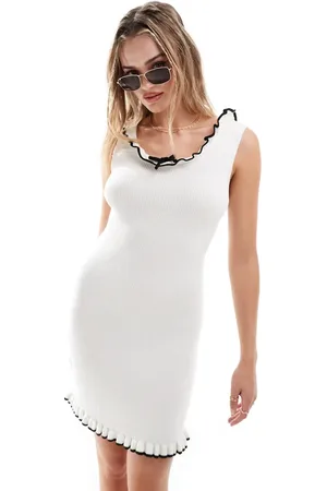 ASOS Knitted mini dress contrast trims and tie detail in cream