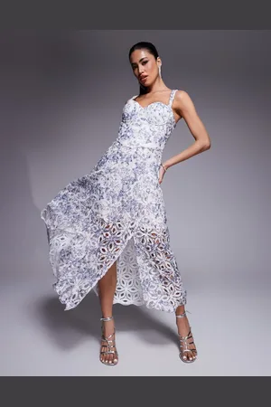 Lavish Alice Sequin broiderie anglais a-line midi dress in porcelain print