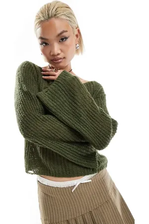Emory Park Open back soft knit jumper in khaki